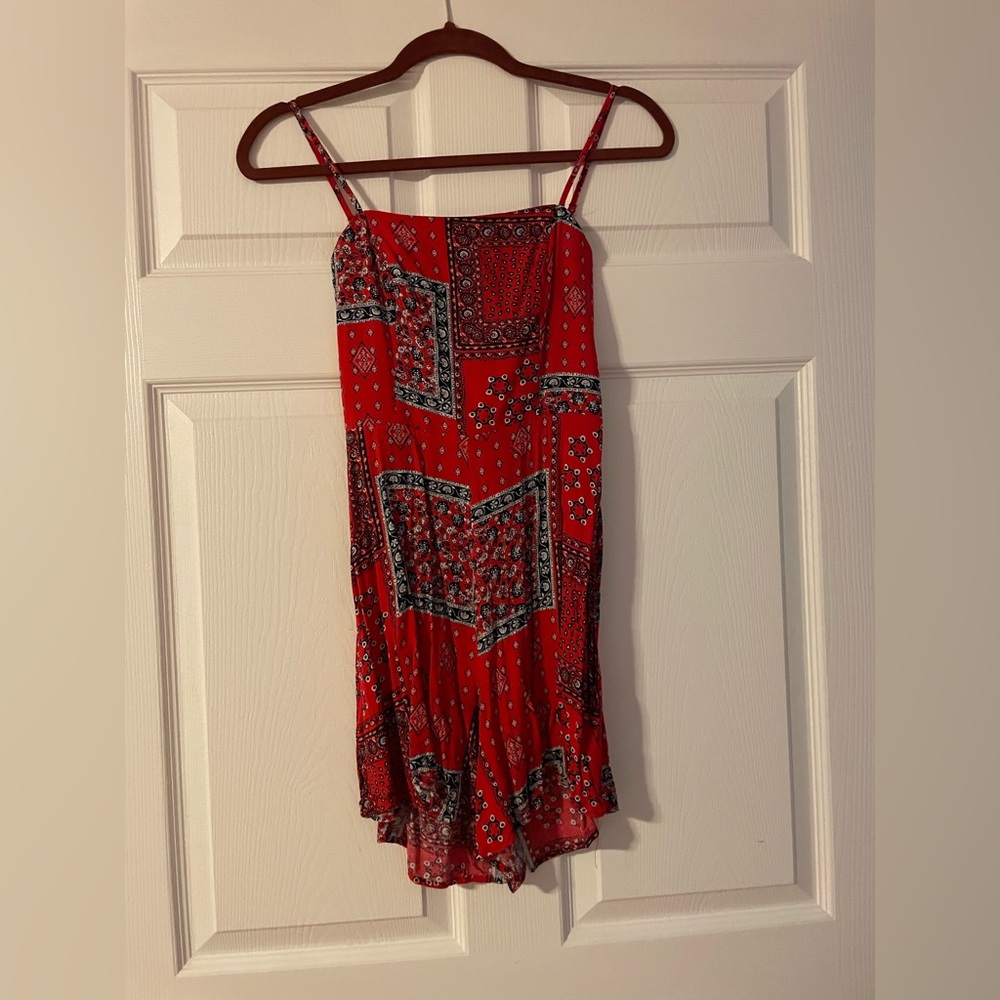 Red Paisley Spaghetti Strap Romper
